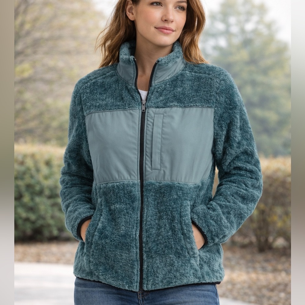 Urban Outfitters Sherpa Fleece Zip Jacket Teal Blue Size Small